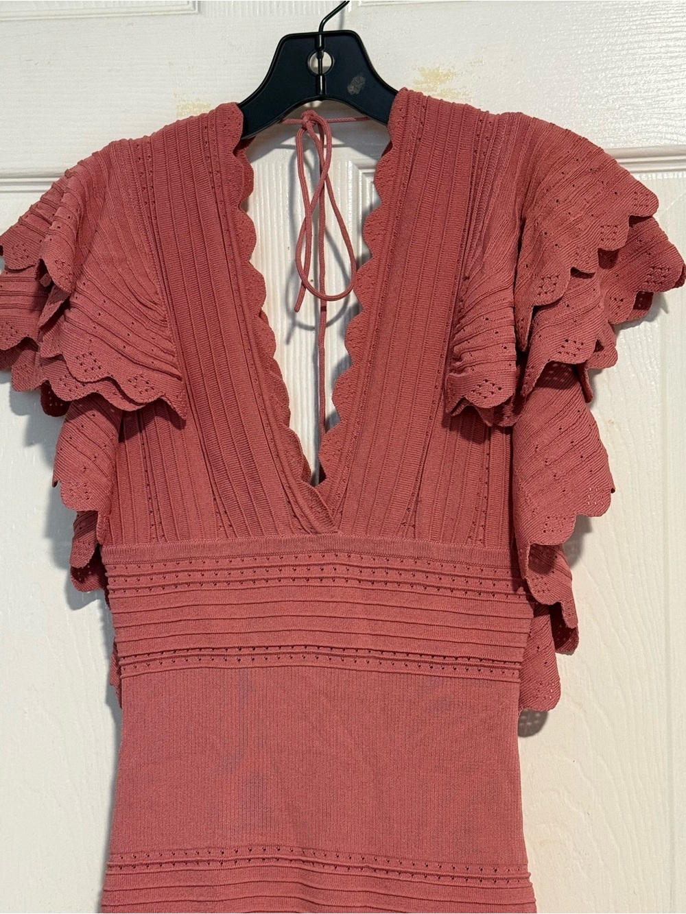 Ronny Kobo Scallop-Trim V-Neck Mini Dress in Dusty Pink size XS - Picture 6 of 8